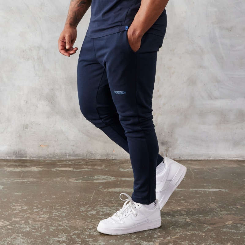 Vanquish Fitness Essential Navy Blue Tapered Fit Sweatpants Marinblå Blå | 7516-YMIVP