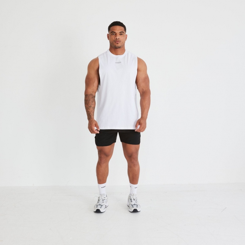 Vanquish Fitness Essential White Oversized Ärmlös T Shirt Vita | 8324-HRFML