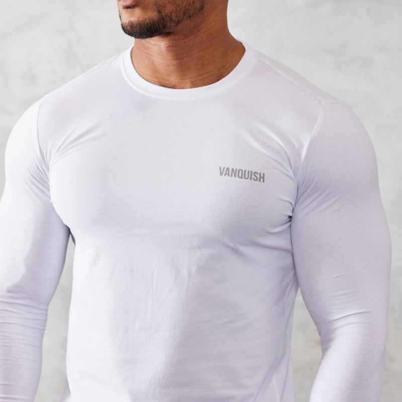 Vanquish Fitness Essential White Slim Fit Long Sleeve T Shirt Vita | 6413-VTRES