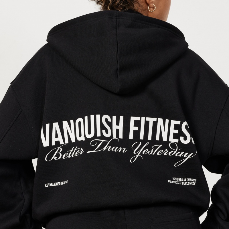 Vanquish Fitness Jet Black Rejuvenate Full Zip Oversized Hoodie Svarta | 9081-JSABQ