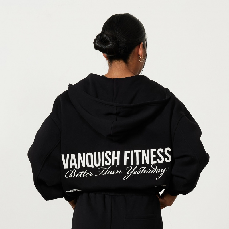 Vanquish Fitness Jet Black Rejuvenate Full Zip Oversized Hoodie Svarta | 9081-JSABQ