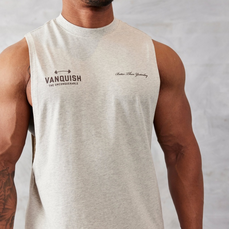 Vanquish Fitness Oat Marl Unconquerable Oversized Ärmlös T Shirt Oat Marl | 4017-DUFBN