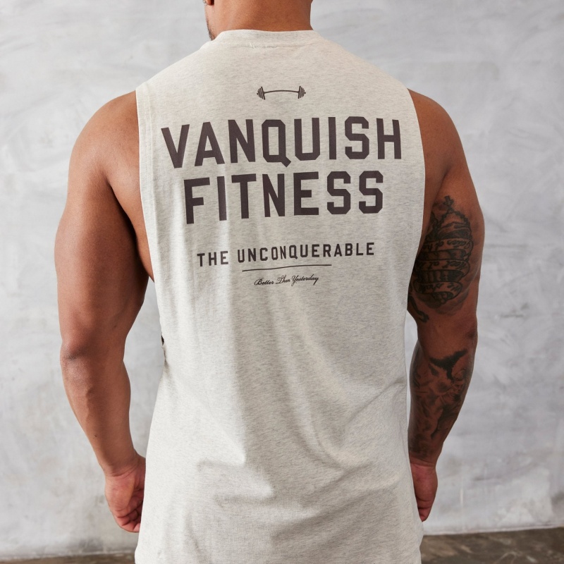 Vanquish Fitness Oat Marl Unconquerable Oversized Ärmlös T Shirt Oat Marl | 4017-DUFBN