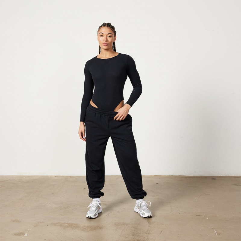 Vanquish Fitness Restore Black Long Sleeve Räfflad Bodysuit Svarta | 6287-ICTPN