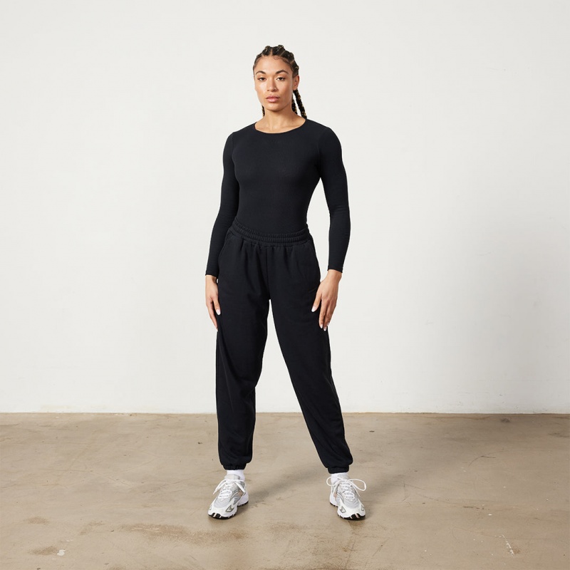 Vanquish Fitness Restore Black Long Sleeve Räfflad Bodysuit Svarta | 6287-ICTPN