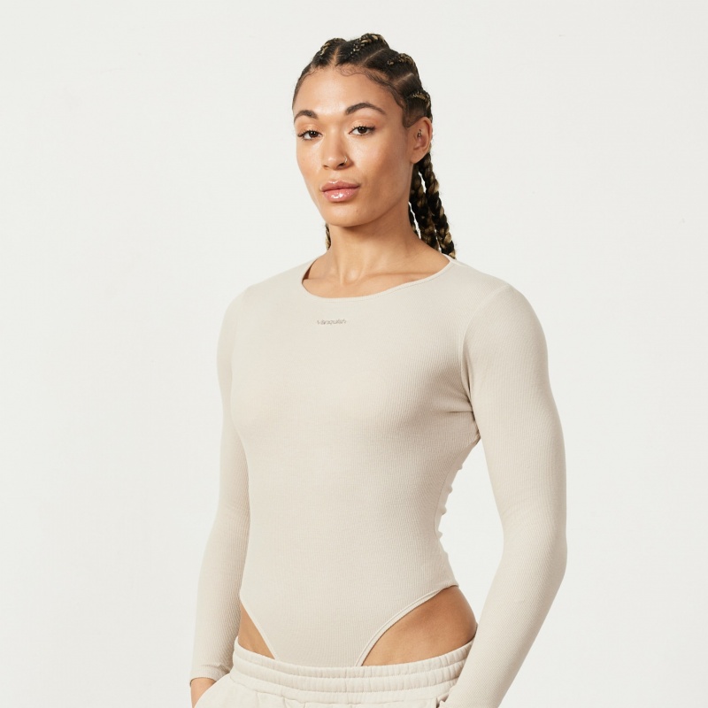 Vanquish Fitness Restore Sand Long Sleeve Räfflad Bodysuit Sand | 5487-ZYLKU