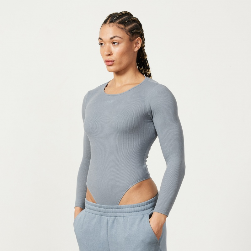 Vanquish Fitness Restore Slate Grey Long Sleeve Räfflad Bodysuit Grå | 3427-EQJRP