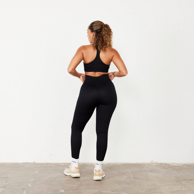 Vanquish Fitness Räfflad Seamless Black Legging Svarta | 0983-DEZYC