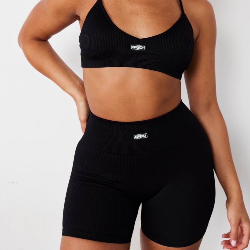 Vanquish Fitness Räfflad Seamless Black Shorts Svarta | 4316-PMHEQ