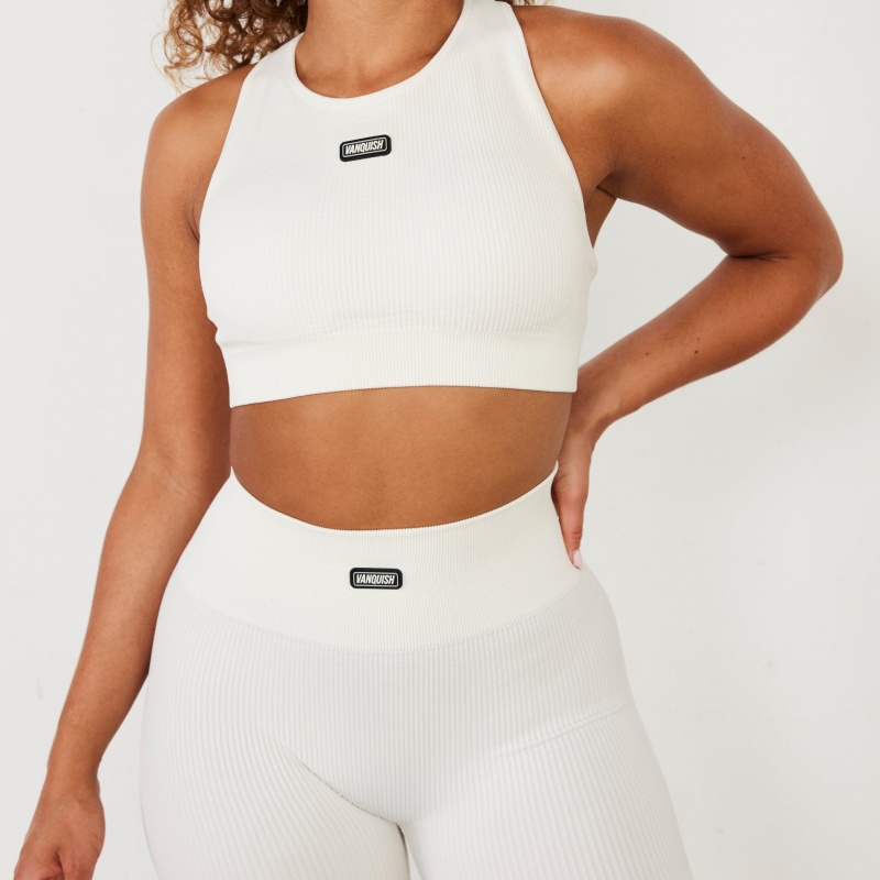 Vanquish Fitness Räfflad Seamless Marshmallow Racer Back Bra Marshmallow | 6549-WPTEZ