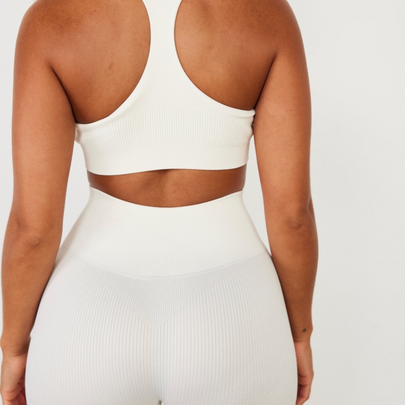 Vanquish Fitness Räfflad Seamless Marshmallow Racer Back Bra Marshmallow | 6549-WPTEZ