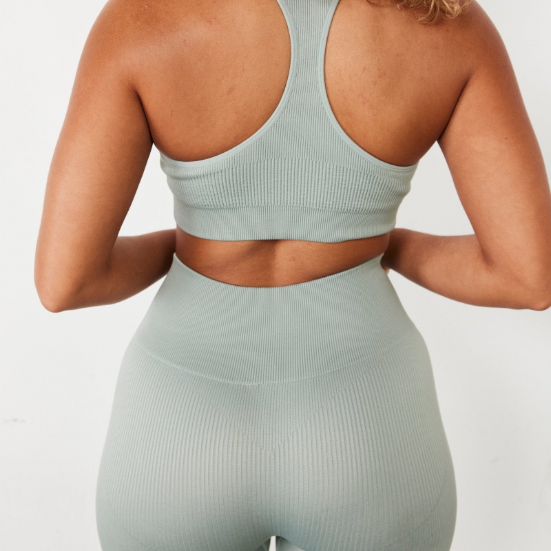 Vanquish Fitness Räfflad Seamless Slate Grey Racer Back Bra Grå | 2637-HPCNG