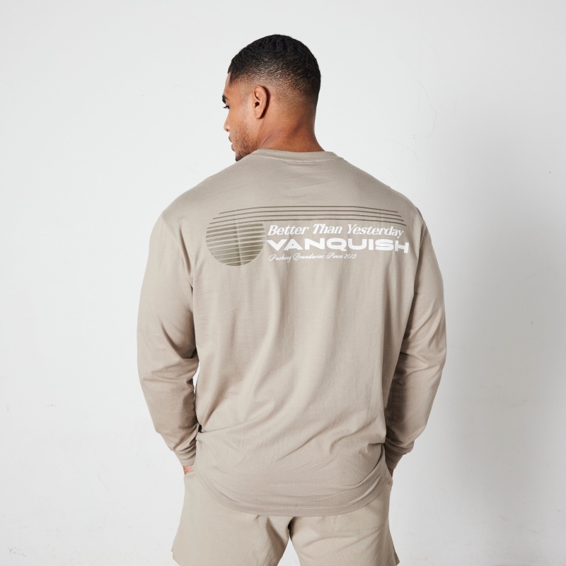 Vanquish Fitness Stone Athletics Division Oversized Long Sleeve T Shirt Stone | 5314-PJOTM