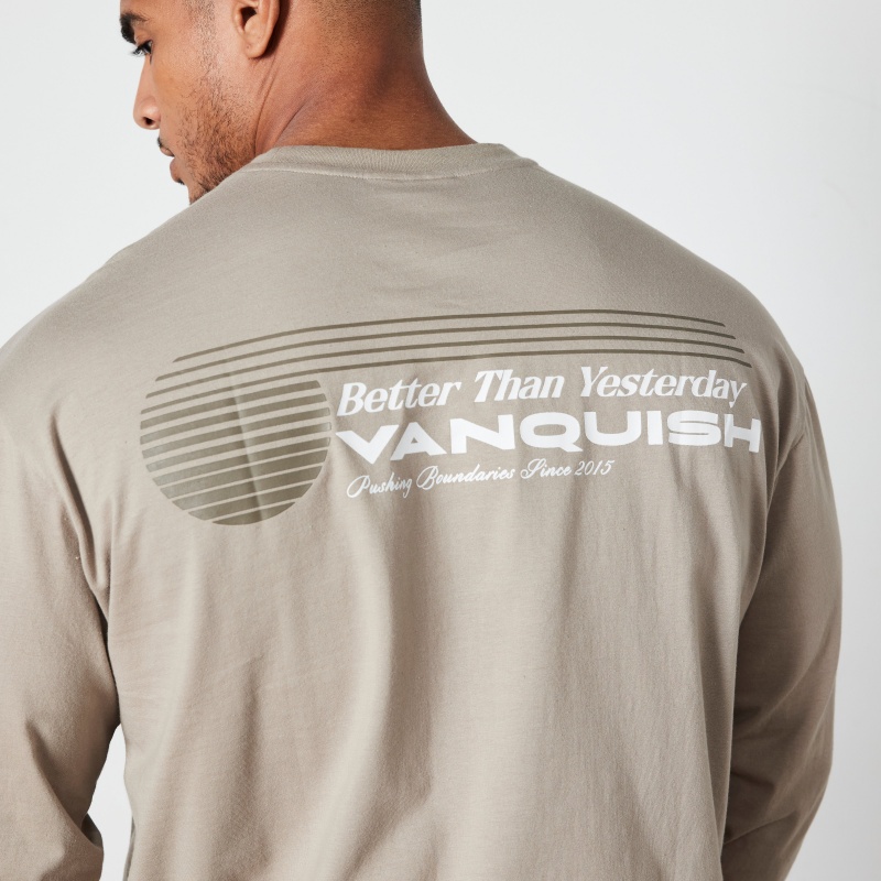 Vanquish Fitness Stone Athletics Division Oversized Long Sleeve T Shirt Stone | 5314-PJOTM