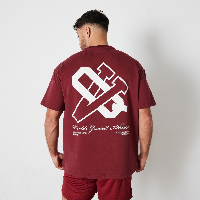 Vanquish Fitness TSP Deep Red VQ Oversized T Shirt Mörkröda | 3742-VHEQN