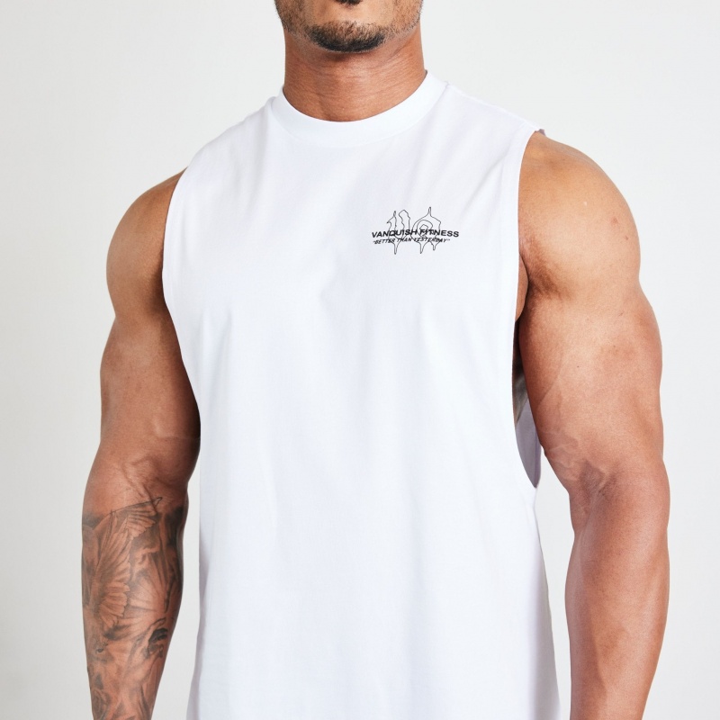 Vanquish Fitness TSP White Determination Ärmlös T Shirt Vita | 1859-ZOLHE