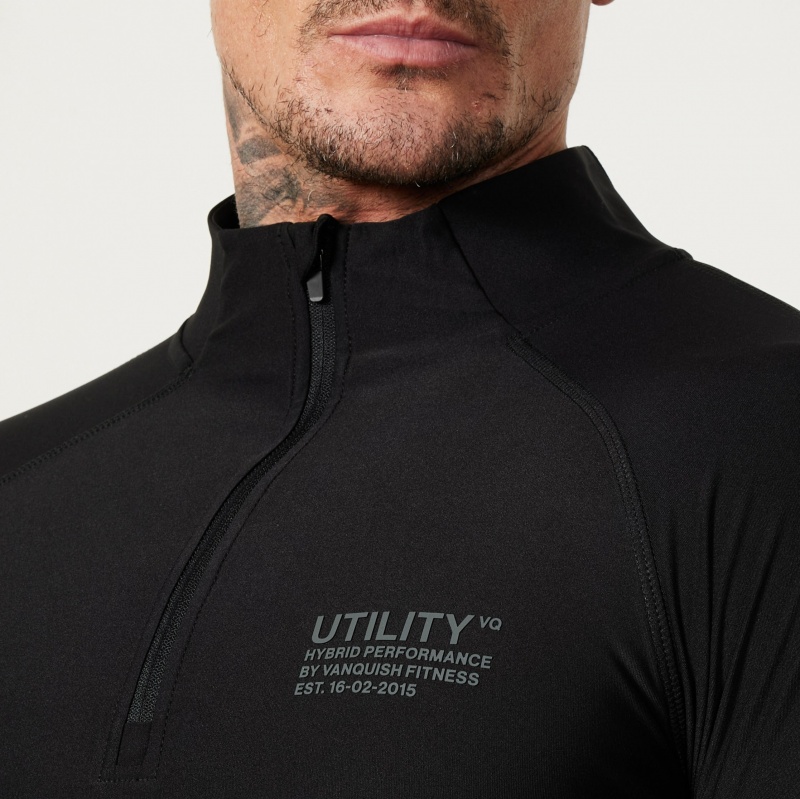 Vanquish Fitness Utility Black 1/4 Zip Tränings Top Svarta | 5863-AWORS