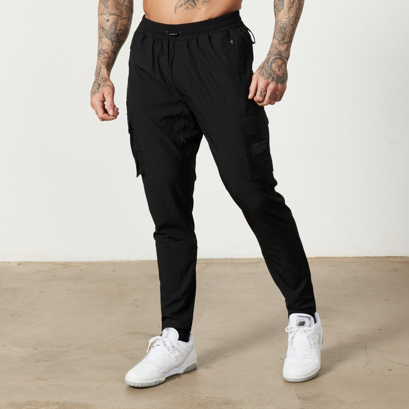 Vanquish Fitness Utility Black Tapered Cargo Pants Svarta | 4238-UPSYH