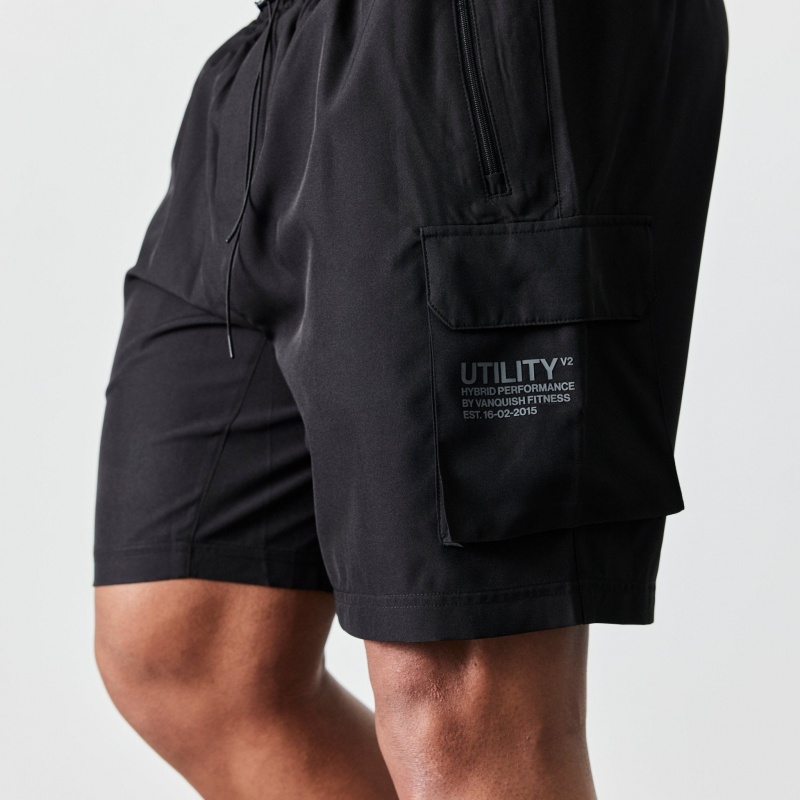 Vanquish Fitness Utility V2 Black Cargo Shorts Svarta | 5273-YFRBD