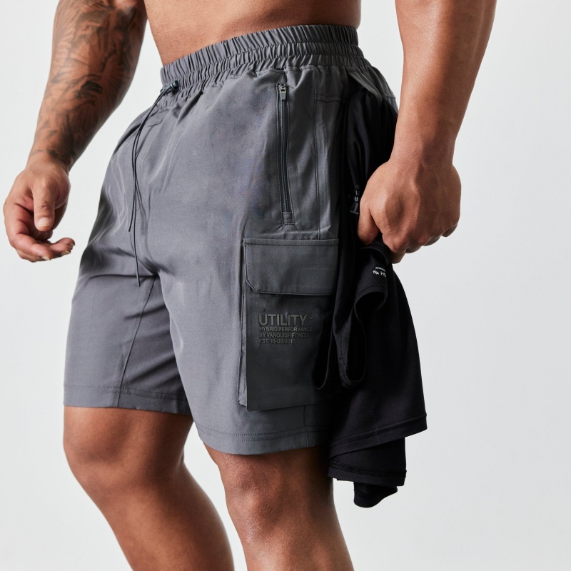 Vanquish Fitness Utility V2 Grey Cargo Shorts Grå | 4825-RHABP