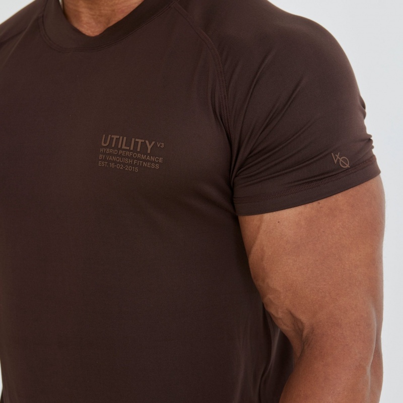 Vanquish Fitness Utility V3 Brown T Shirt Bruna | 1806-LSOHC