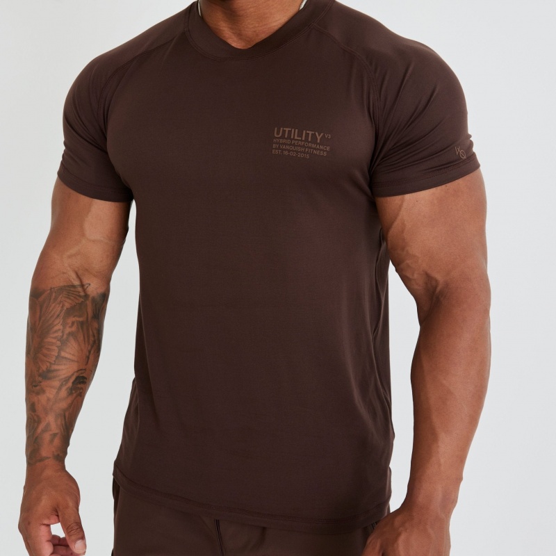 Vanquish Fitness Utility V3 Brown T Shirt Bruna | 1806-LSOHC