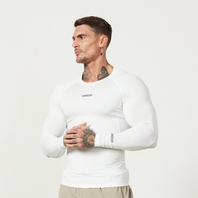 Vanquish Fitness Utility White Long Sleeve Base Layer Top Vita | 3916-LKZPJ