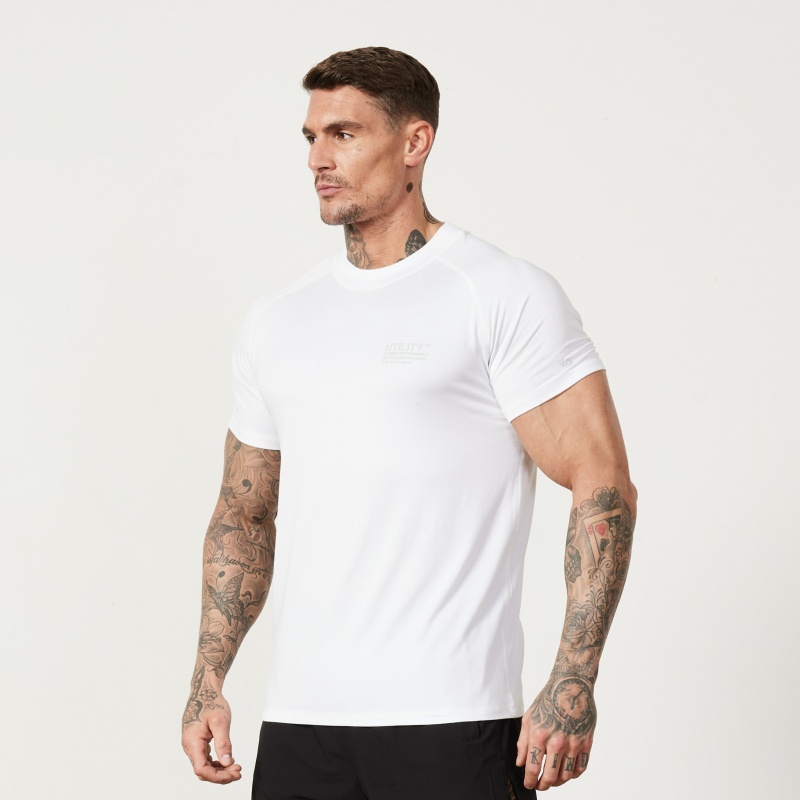 Vanquish Fitness Utility White T Shirt Vita | 7098-HVZRA