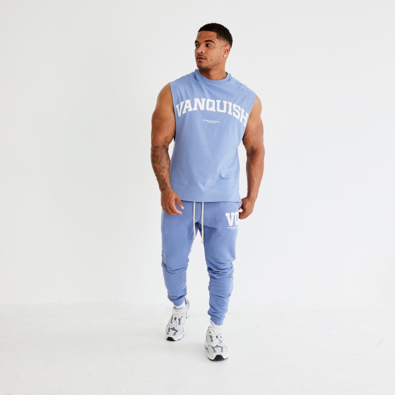 Vanquish Fitness Washed Blue Varsity Oversized Ärmlös T Shirt Blå | 4159-MWFEA