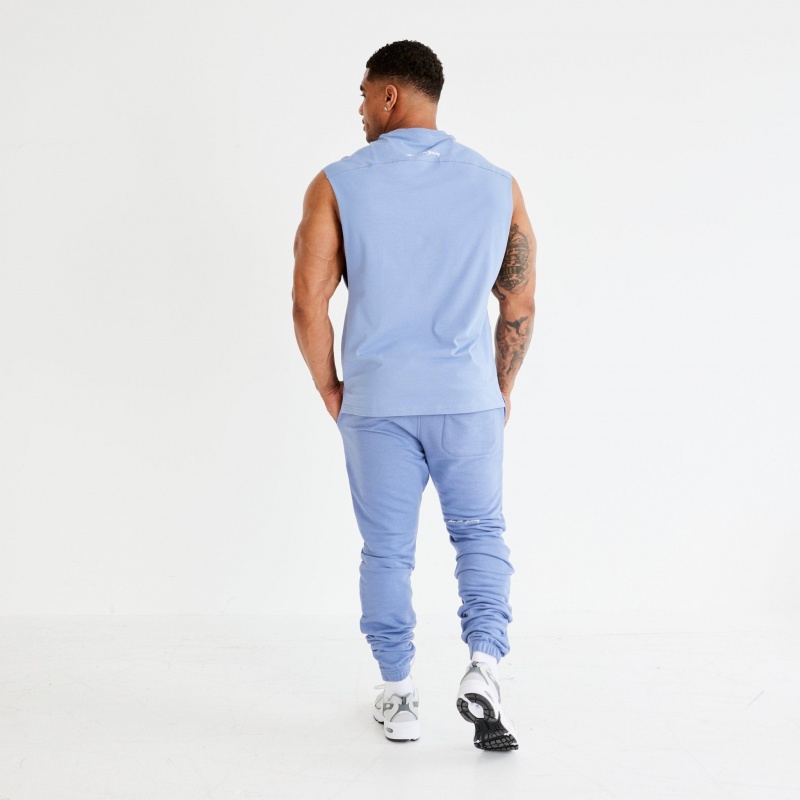 Vanquish Fitness Washed Blue Varsity Oversized Ärmlös T Shirt Blå | 4159-MWFEA