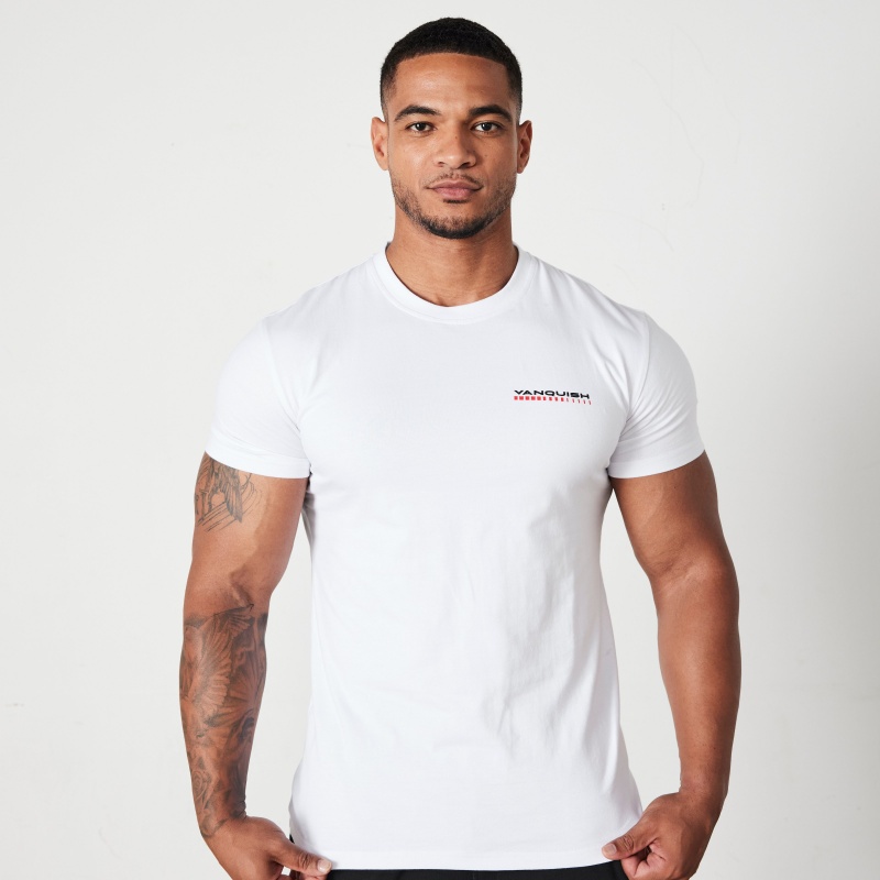 Vanquish Fitness White Athletics Division Fitted T Shirt Vita | 5190-YZNFT