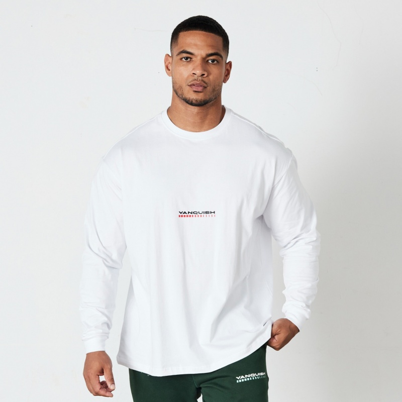 Vanquish Fitness White Athletics Division Oversized Long Sleeve T Shirt Vita | 7169-QTZRJ