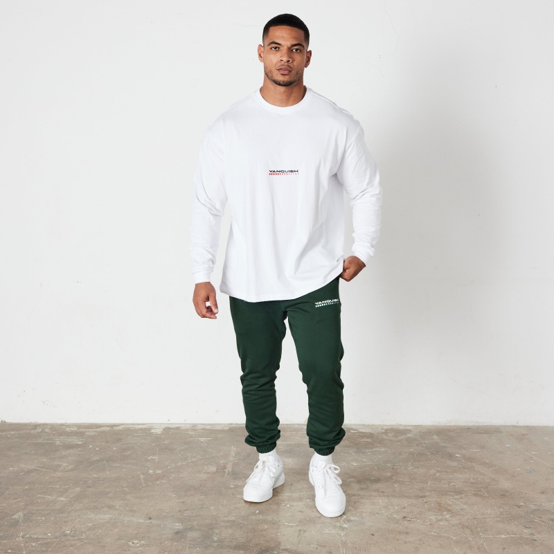 Vanquish Fitness White Athletics Division Oversized Long Sleeve T Shirt Vita | 7169-QTZRJ