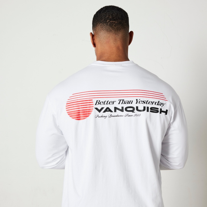 Vanquish Fitness White Athletics Division Oversized Long Sleeve T Shirt Vita | 7169-QTZRJ